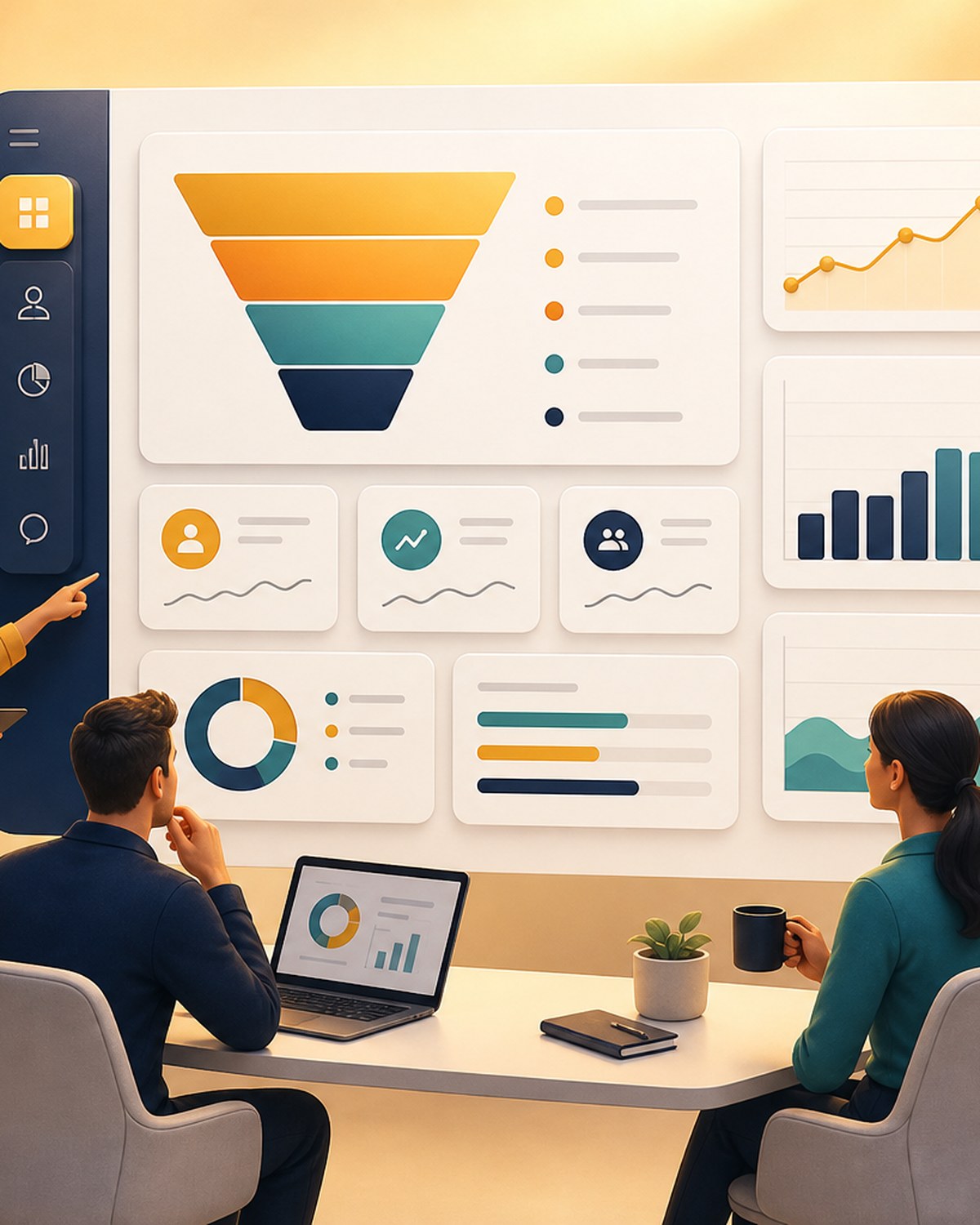 Marketing dashboard and funnel visualization